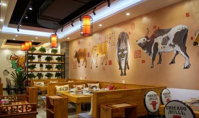 主题餐厅手绘墙画 皇味牛肉